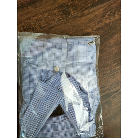 David Donahue Shirt Mens Sz 15 32/33 Long Sleeve Dress Trim Fit Plaid Blue Casua - Picture 9 of 9